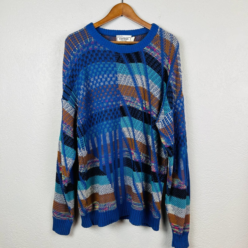 Vintage 90s Cotton Club Sweater Crewneck Mod Stripe - L